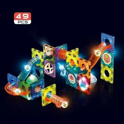 49 Pcs Light Magnetic Tiles for Kids – 3D STEM Building Blocks & Marble Run Toy Set 2.webp