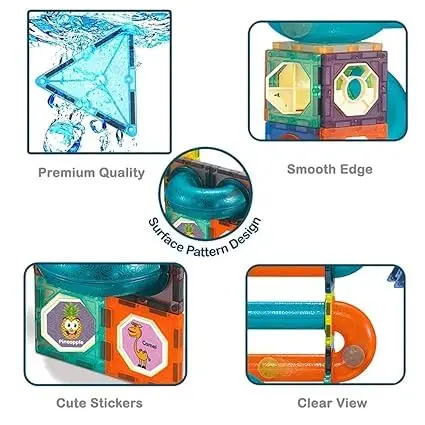 49 Pcs Light Magnetic Tiles for Kids – 3D STEM Building Blocks & Marble Run Toy Set 3.webp