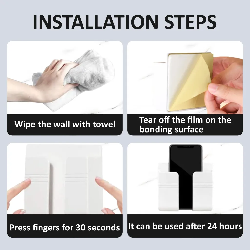 Wall Mounted Mobile Holder with Charging Port  Remote Storage Case 3.webp