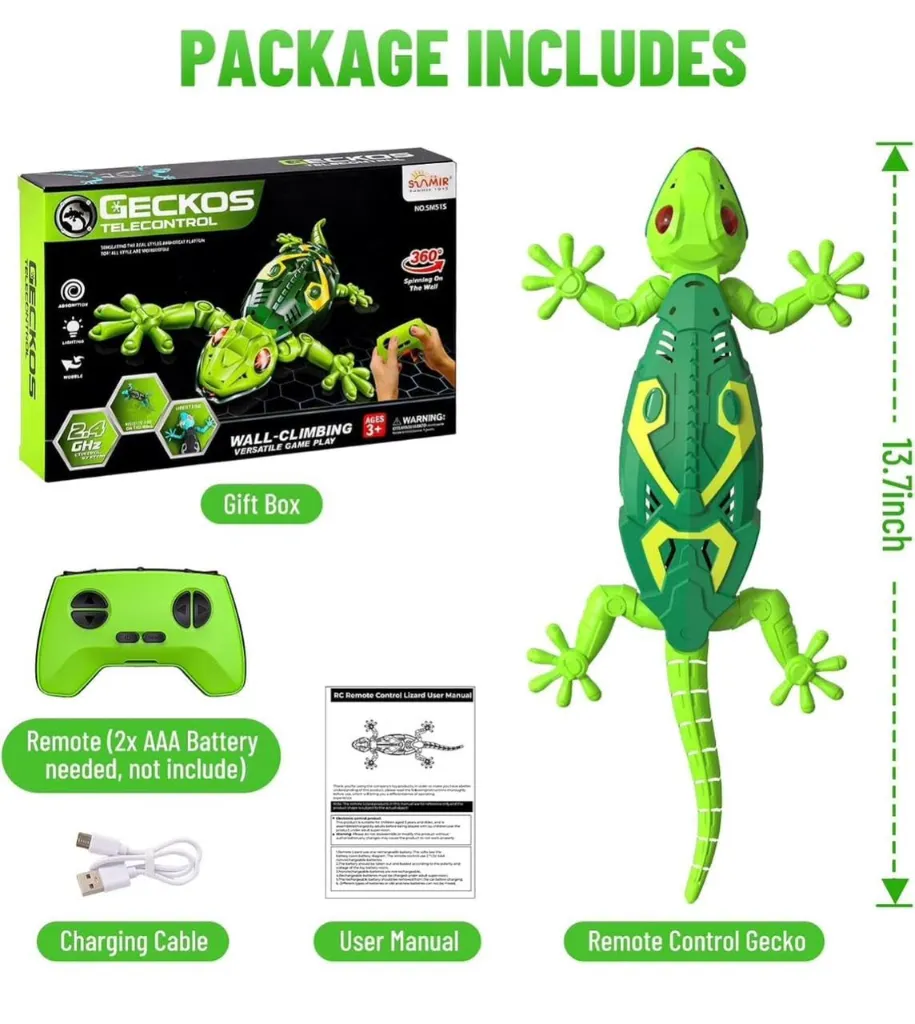 Wall Climbing Remote Control Lizard Toy – 2.4GHz RC with 360° Rotation, LED Lights & USB Rechargeable Indoor Stunt Toy for Kids 2.webp
