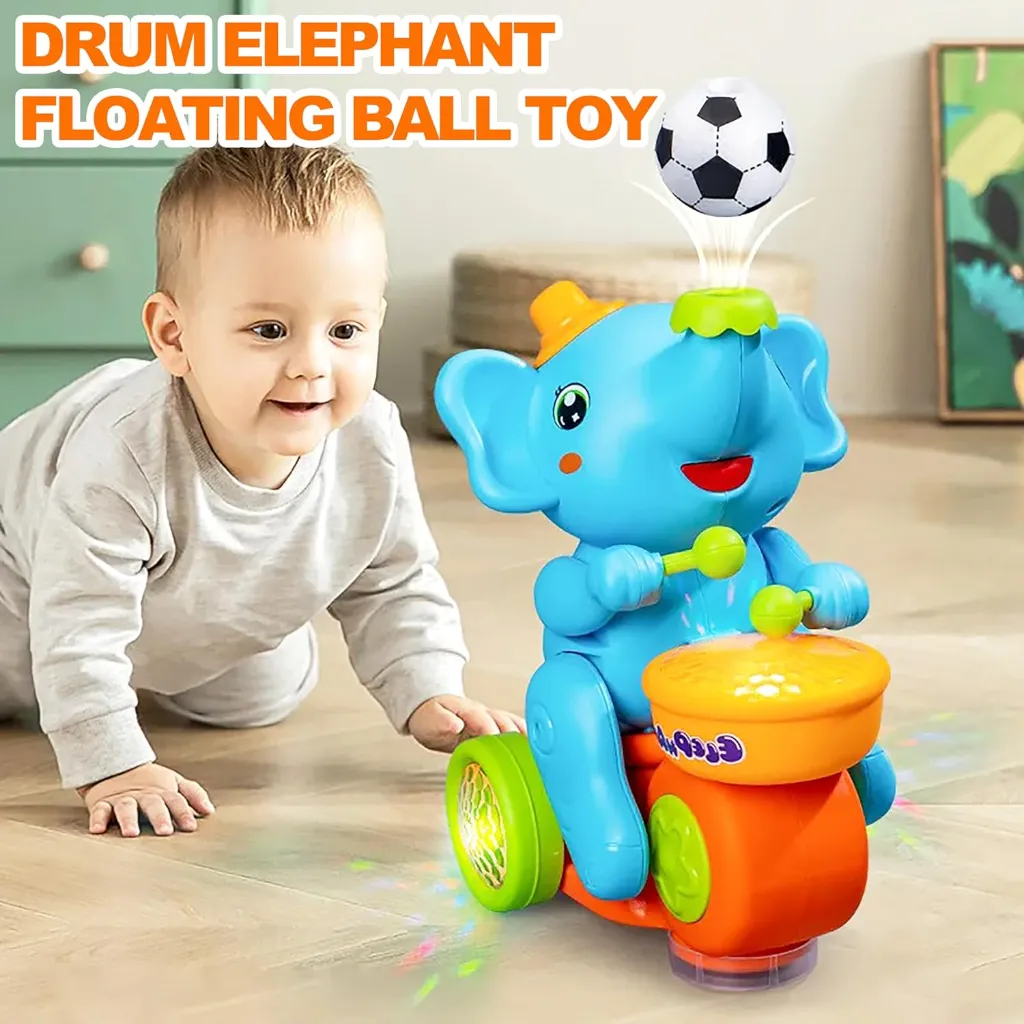 Elephant Musical Toy for Kids – Walking Drum with Lights & Music, Levitation Ball Electric Toy 2.webp