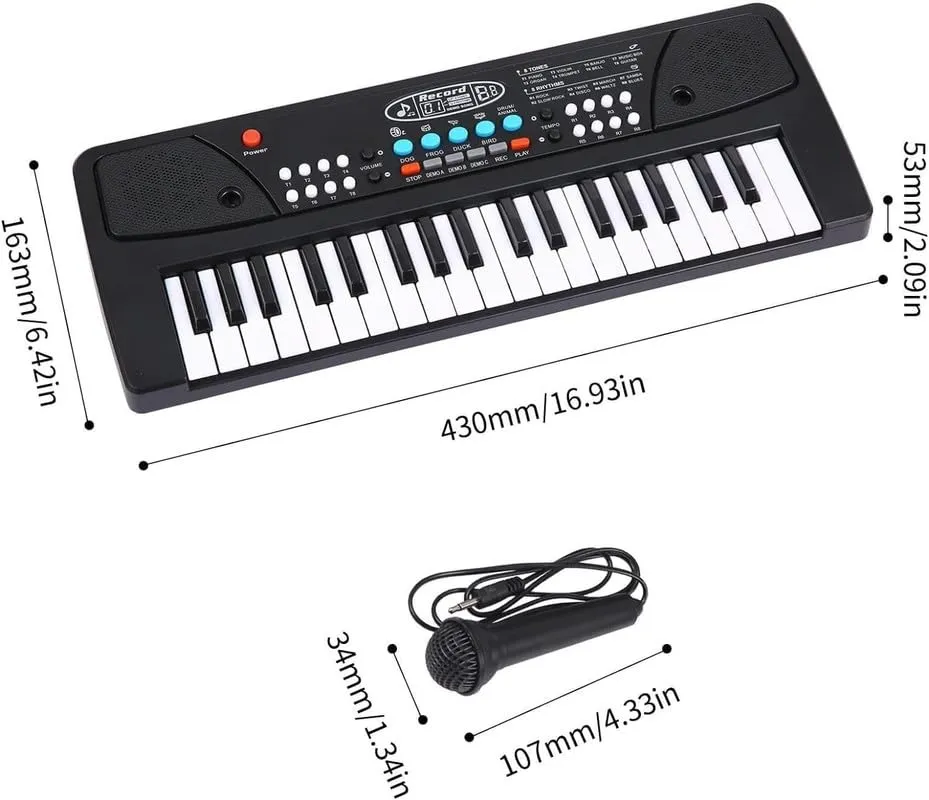 Kids Piano Keyboard with Mic - 37 Keys - 8 Tones - 8 Rhythms - 4 Percussions - 6 Demos - Volume & Tempo Control - Recording & Playback - Animal Sound Effects 3.webp