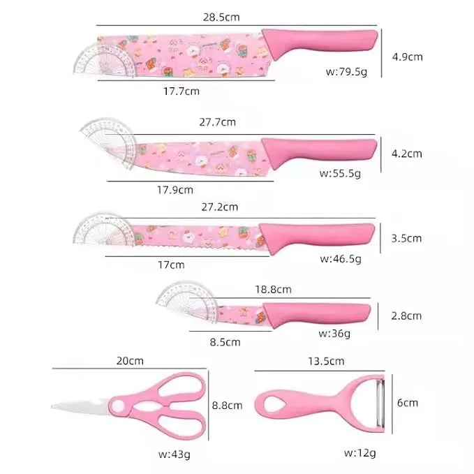 Colorful Kitchen Knife Set - 6 PCS Stainless Steel Chef Knives - Non-Stick Coated Blades & Ergonomic Handles - Multipurpose Cooking Set (Pink) 2.webp