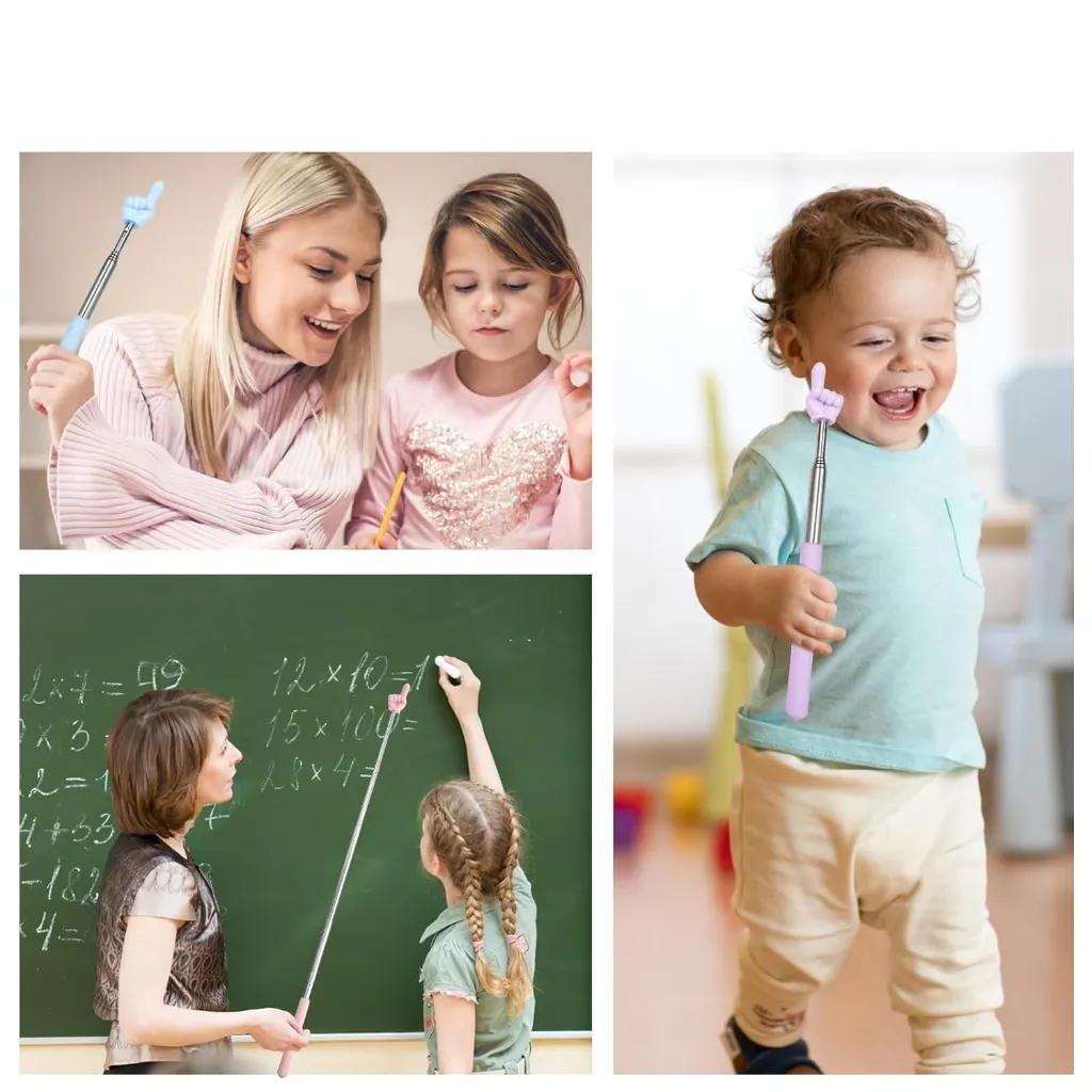 Khujli Stick Back Scratcher & Hand Pointer - Telescopic Stainless Steel Extendable Teaching Stick with Hand Shape - 1 Pc (Multicolor) 3.webp