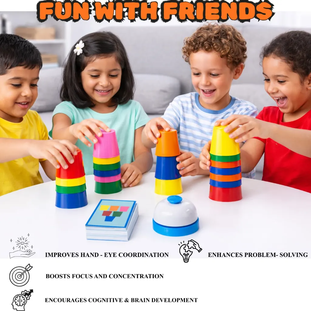 Cup Stacking Battle Game for Kids - Color Matching Puzzle with Bell - Fast Brain Game with Challenge Cards - Educational Montessori Toy 5.webp