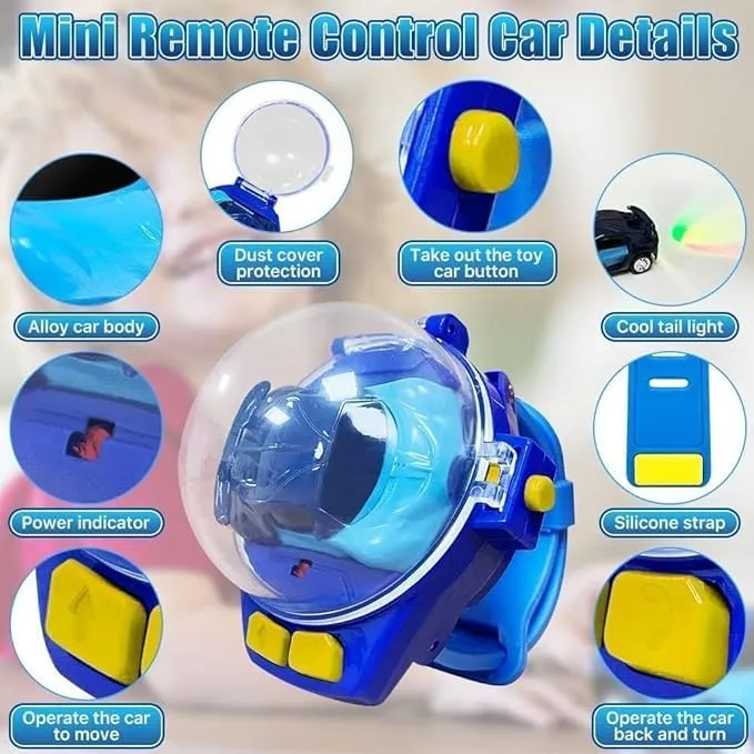 Watch Remote Control Car Toy - Mini Cartoon RC Car with Wrist Watch Controller - USB Rechargeable Racing Car Toy Gift for Kids Boys & Girls 7.webp