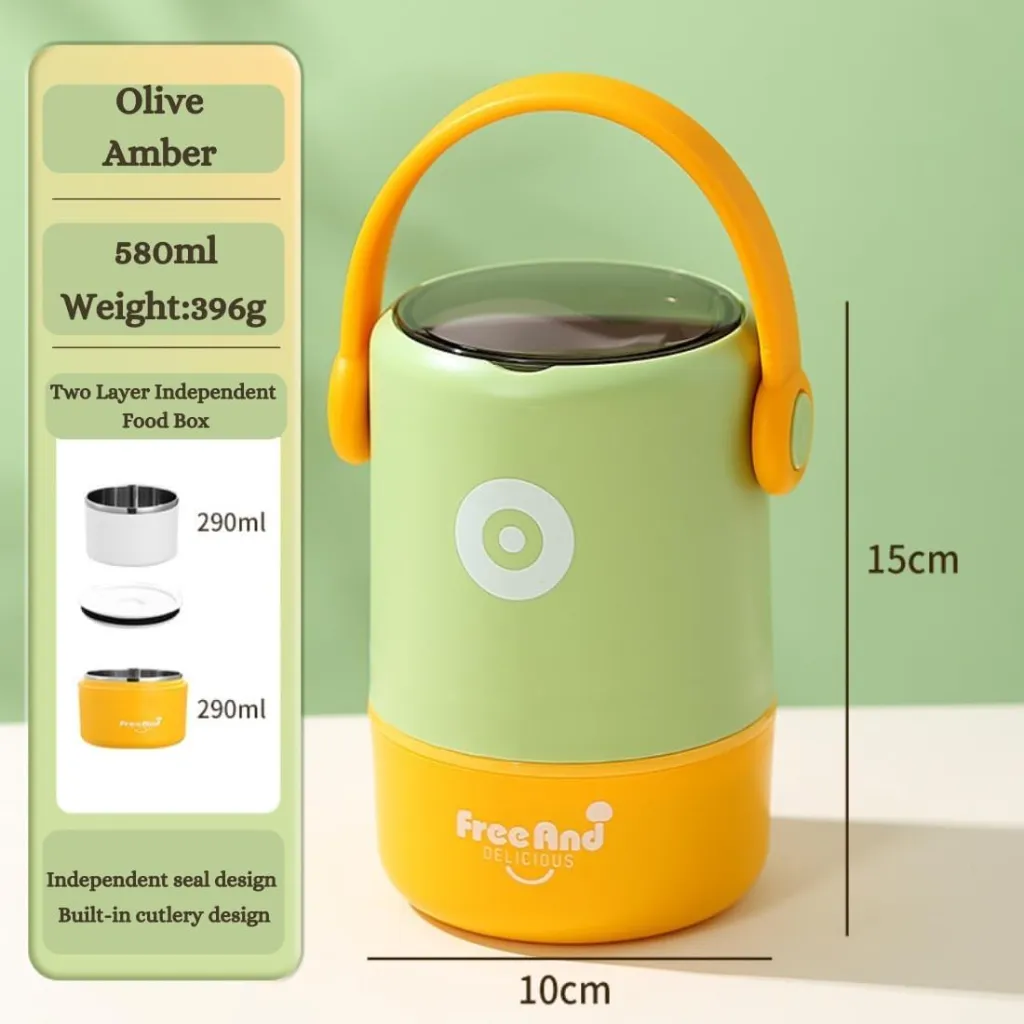 Stainless Steel Lunch Box - 2 Tier Stackable Tiffin with Spoon 2.webp