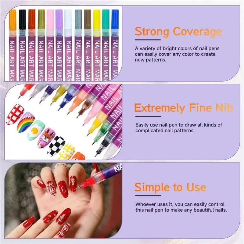Nail Art Marker Pen Set (12 Colours, 0.5mm) 4.webp