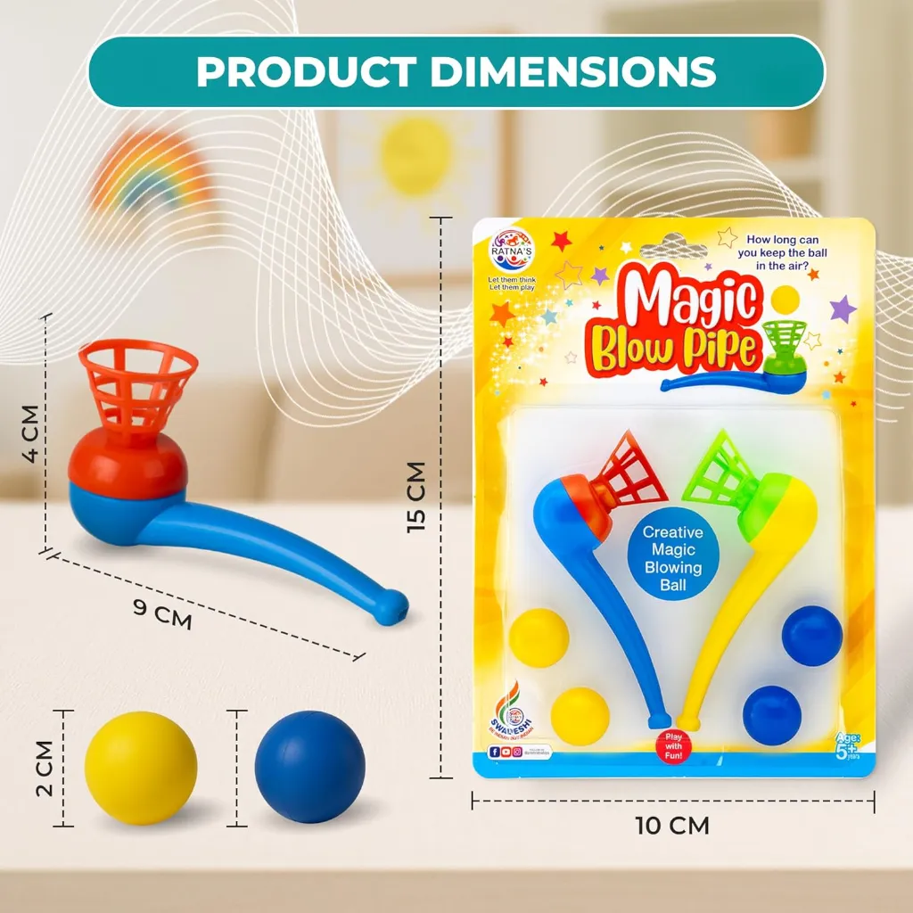 Ratna Magic Blow Pipe Set of 2 Floating Ball Game - Creative Magic Blowing Ball Toy with 2 Pipes & 4 Floating Balls, Indoor Party Game for Kids & Adults, Fun Family Activity, Ages 5+ 5.webp