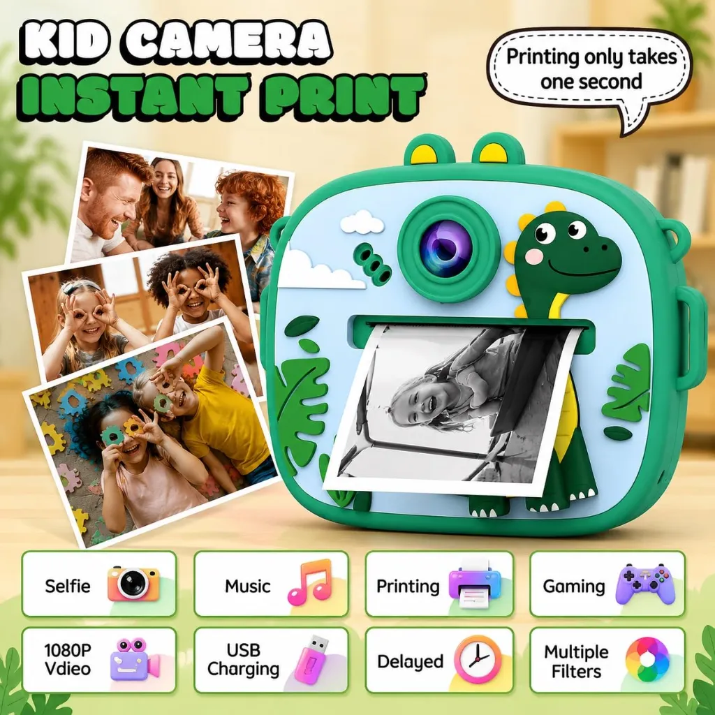 Kids Instant Print Camera with Camera Cover (Random Design) 2.webp