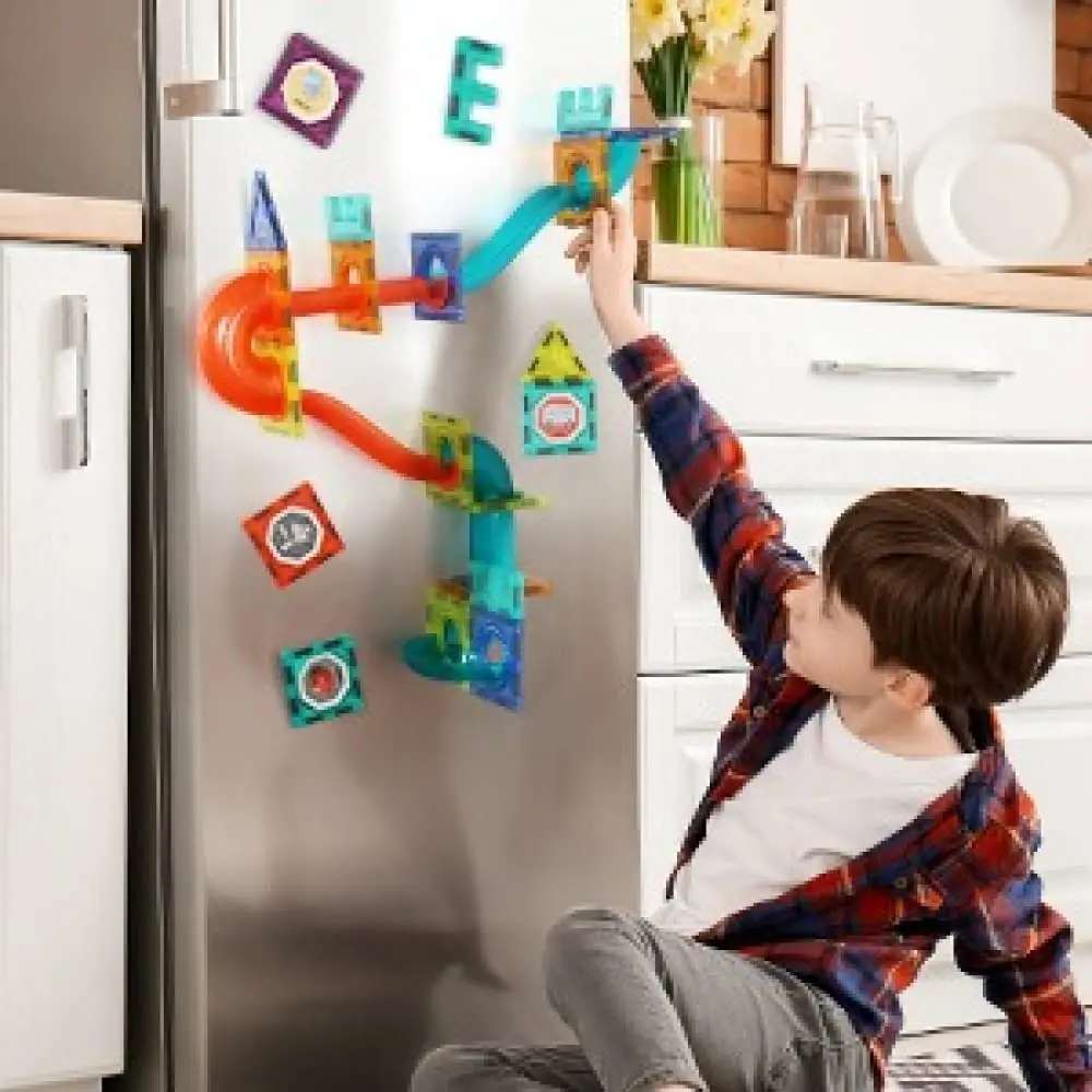 75 Pcs Light Magnetic Tiles for Kids – 3D STEM Building Blocks & Marble Run Toy Set 6.webp