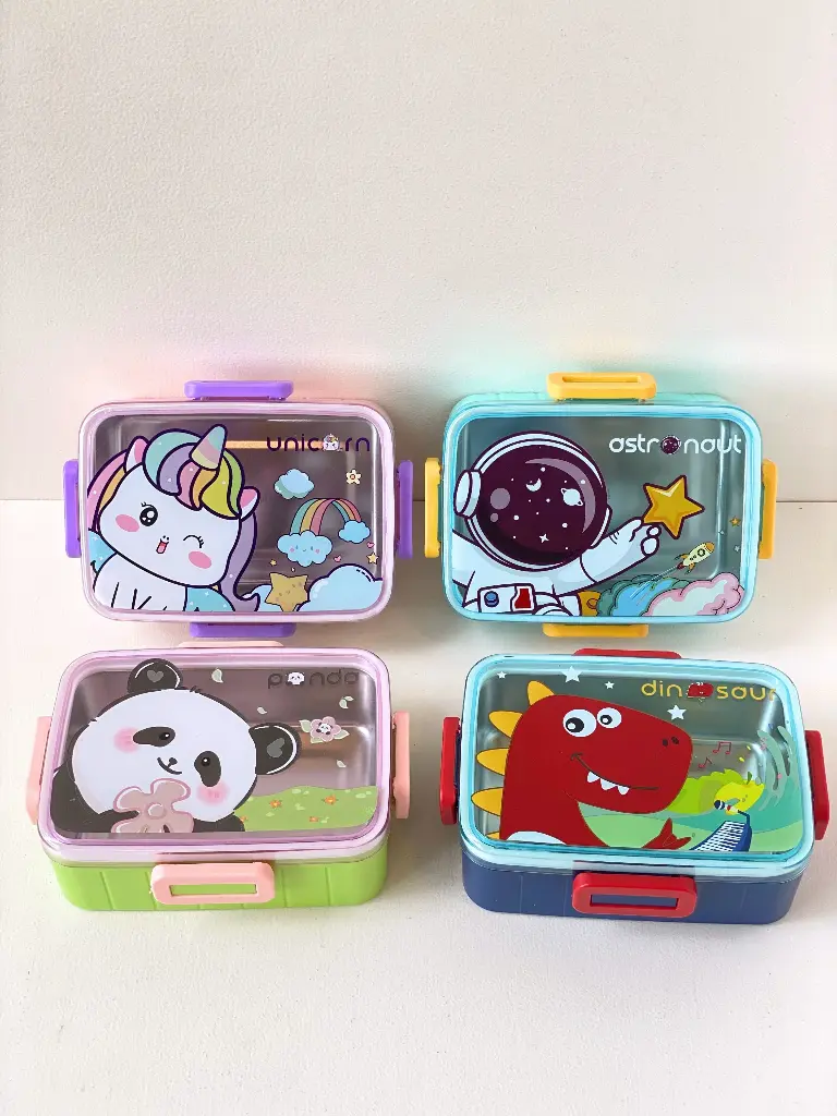 Stainless Steel Cartoon Print Lunch Box - 600ml + 100ml Bowl - 2576 -1.webp