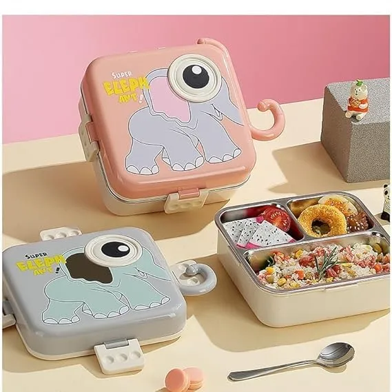 Stainless Steel 2 Layer 3-Compartment Lunch Box – Leak-Proof, BPA-Free, 1120+70 ml (Model 7115)