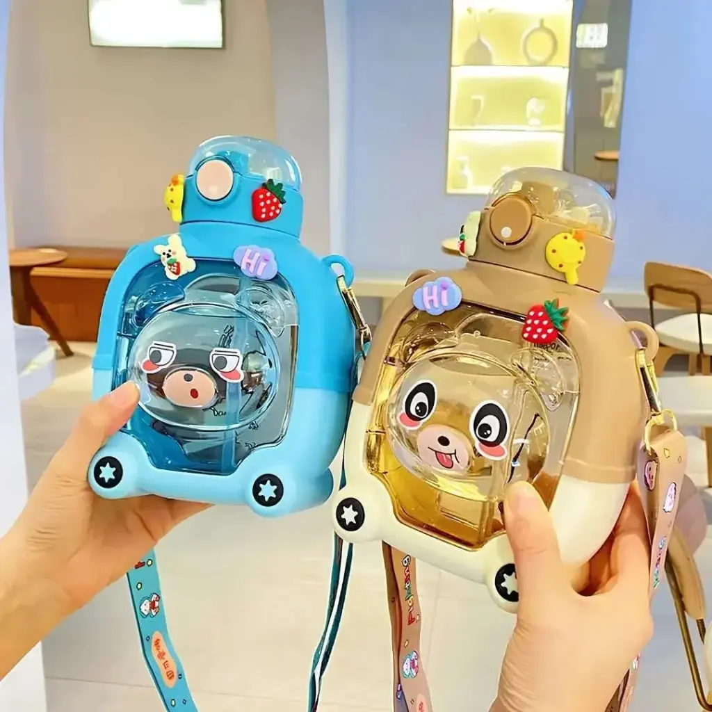 Bear Shaped Water Bottle with straw & strap - 1000ml (1988)