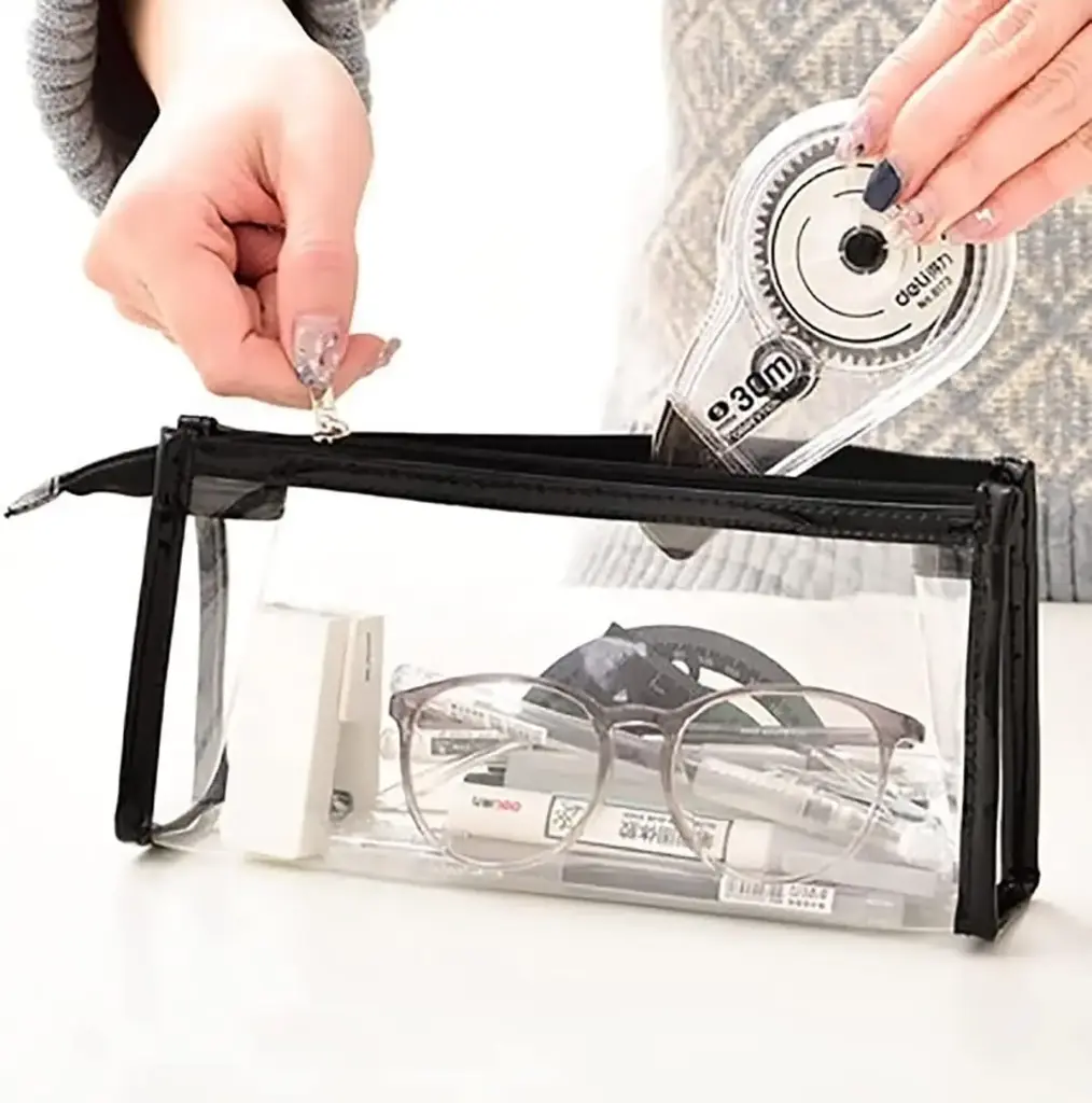 Transparent Stationary/Multi Purpose Pouch with Zipper Closing
