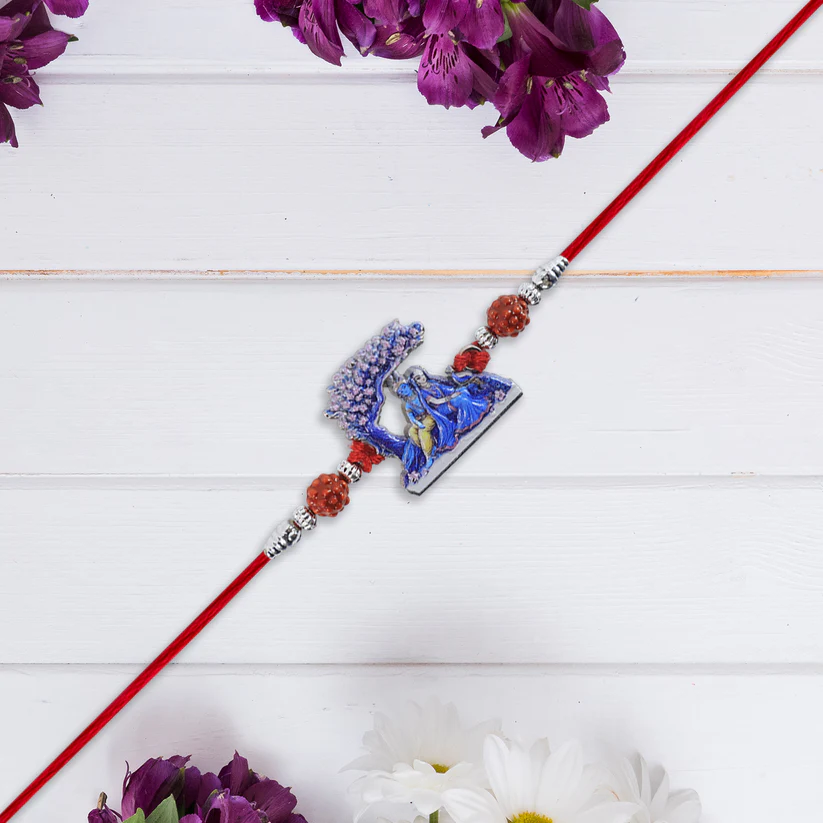 Radha Krishna Rakhi under Tree Design with Rudraksha 