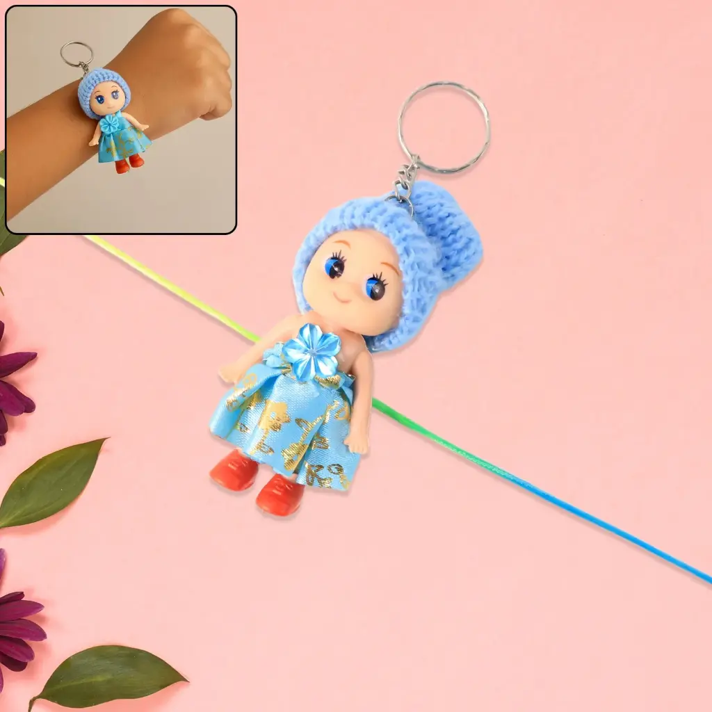 2-in-1 Kids Doll Rakhi & Keychain – Soft Toy Rakhi - Blue
