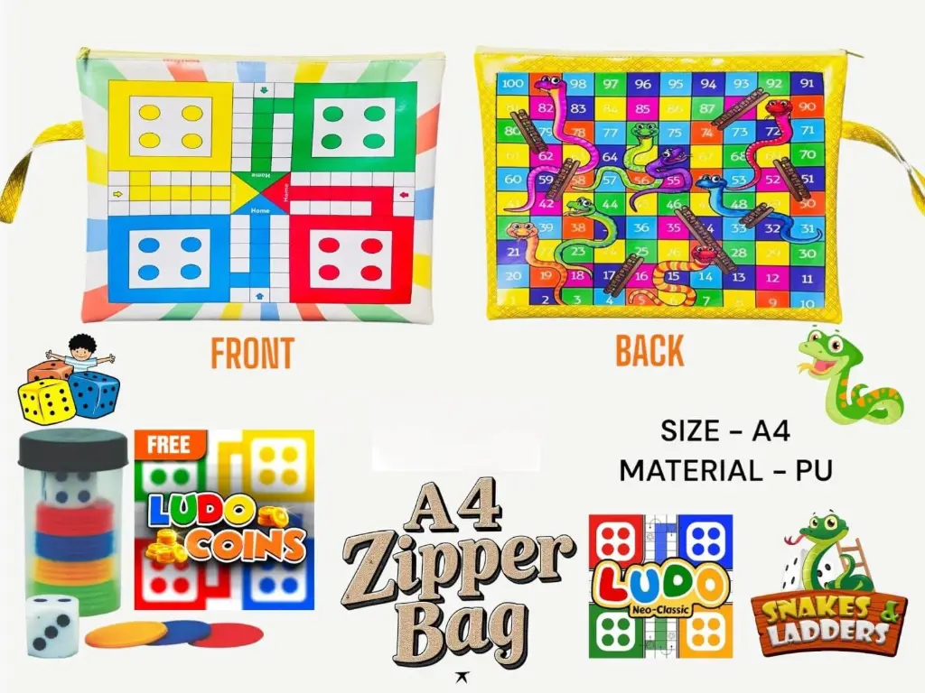 2-in-1 Ludo & Snake-Ladder A4 Zipper Bag   