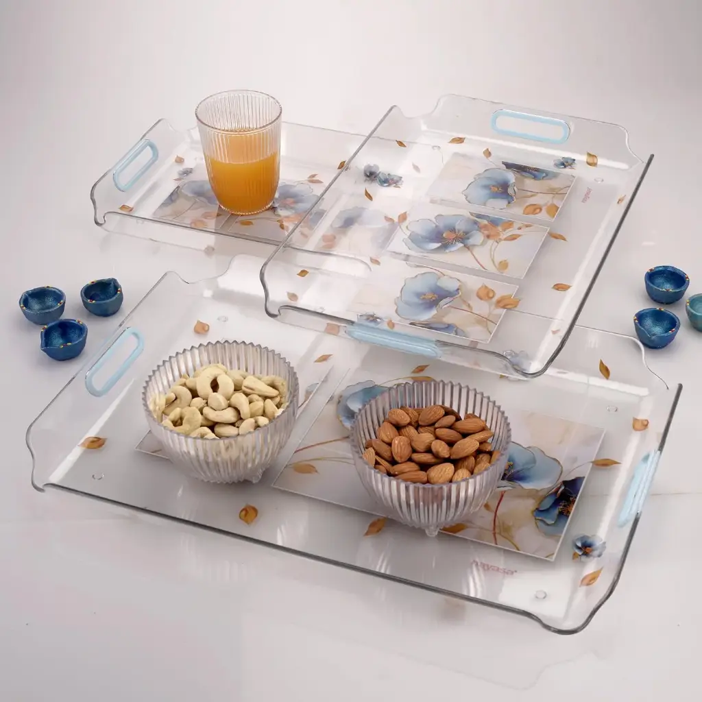 Nayasa Modern Plastic Serving Tray Set of 3 (Small, Medium & Large)