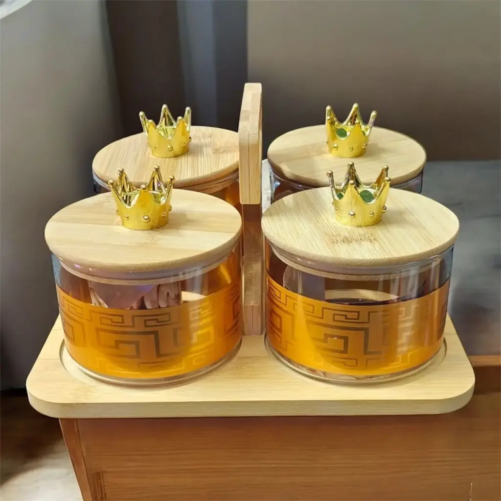 Wooden Glass Jar Dry Fruits Set with Handle 