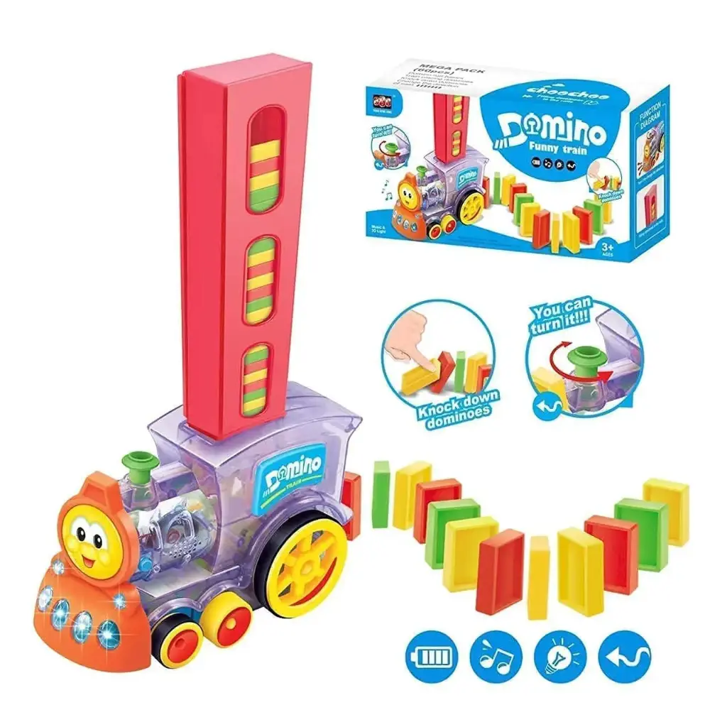 Domino Train Set – Automatic Stacker with Lights & Sounds, 40-Piece Educational Domino Block Kit