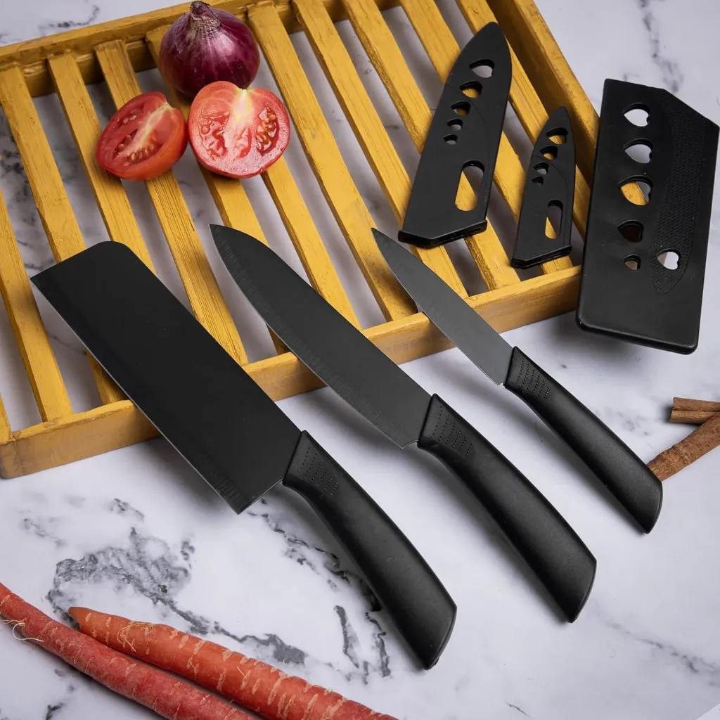 [KBS-1485] 3 Pieces Kitchen Knife (Black)