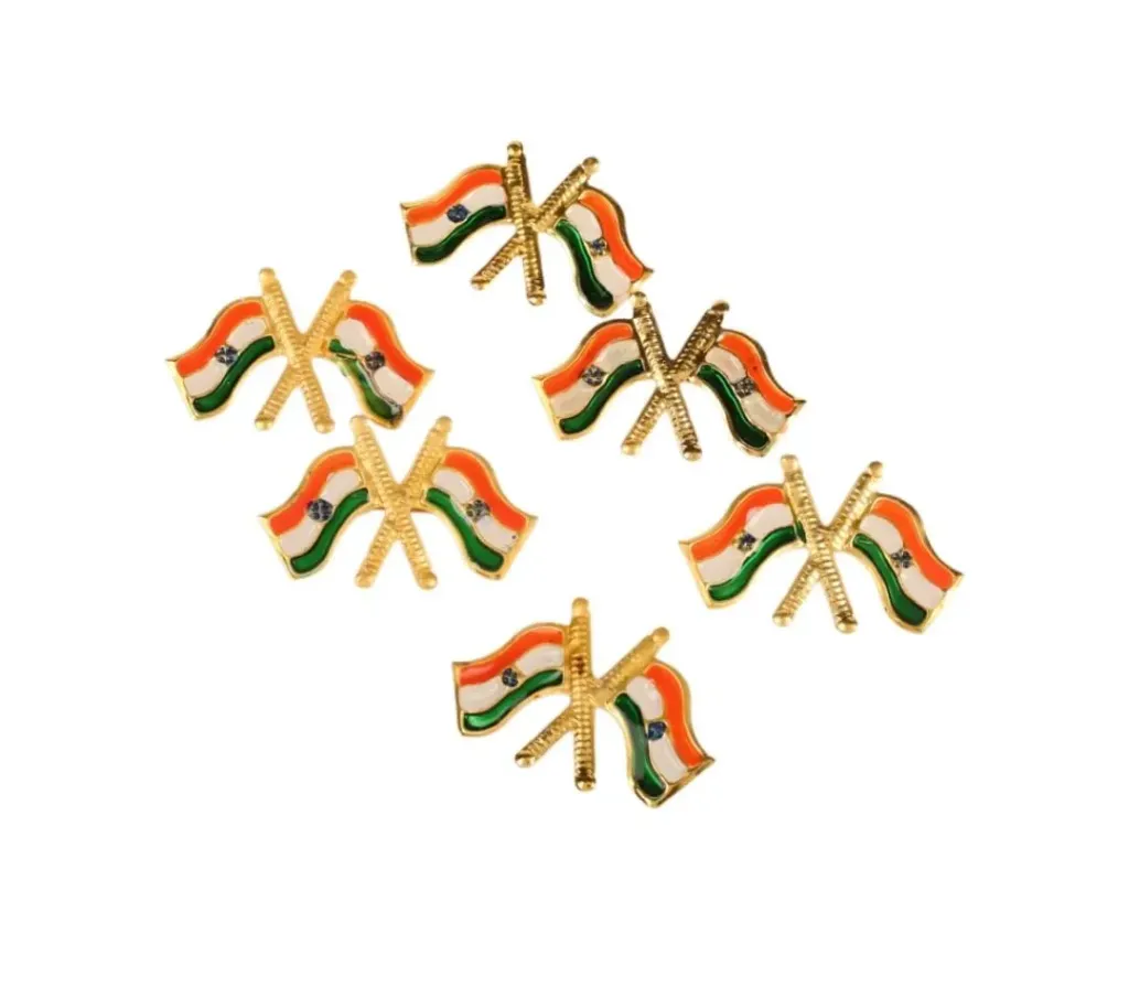 Metal Cross Flag Badge | Tricolor Indian National Flag Brass Metal Lapel Pin for Saree, Coat, Shirt, Uniform & Bag – Independence Day & Republic Day