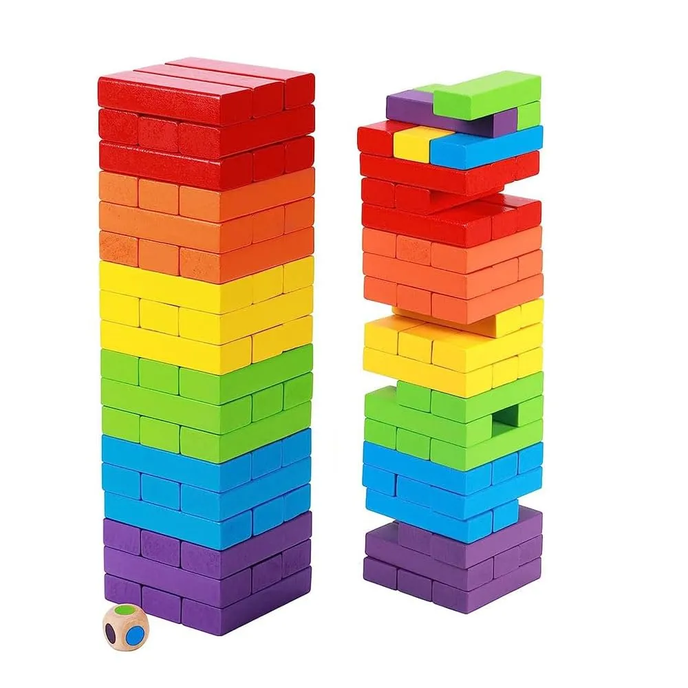 Colorful Wooden Blocks Tumbling Tower (54 Pcs) | Building & Balancing Game for Kids