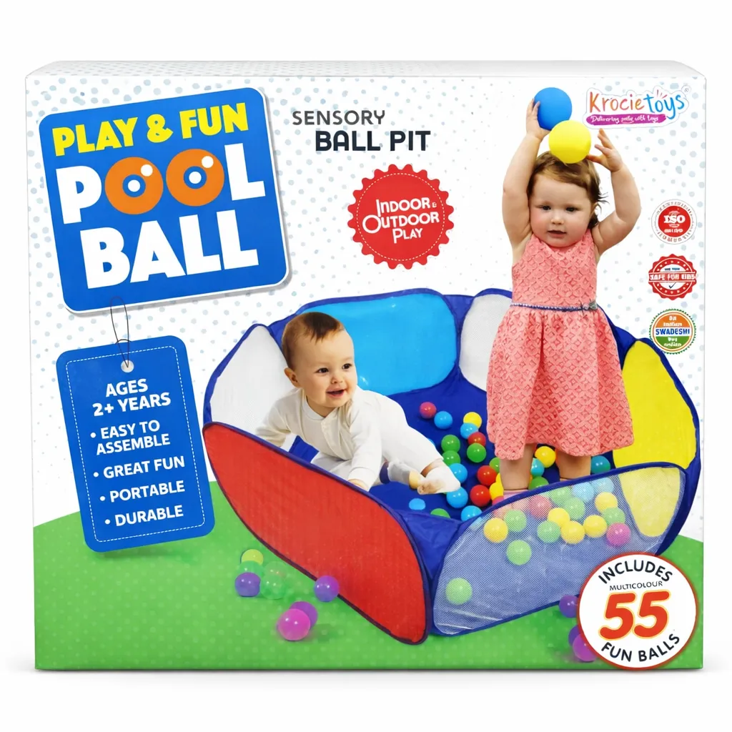[KBS-1560] Krocie Toys Ball Pool for Kids with 55 Balls | Indoor Outdoor Play Pool | Baby & Toddler Play Tent