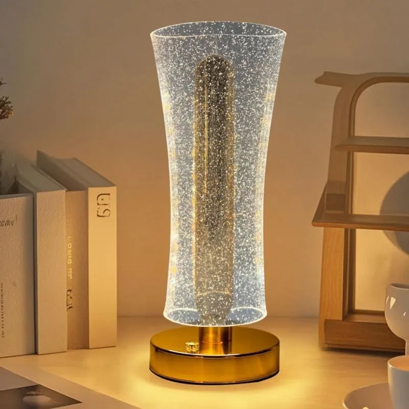 [KBS-1569] 3D Acrylic LED Night Lamp | Touch Control Cordless Decorative Table Light with Gold Base | Crystal Design Bedside Lamp