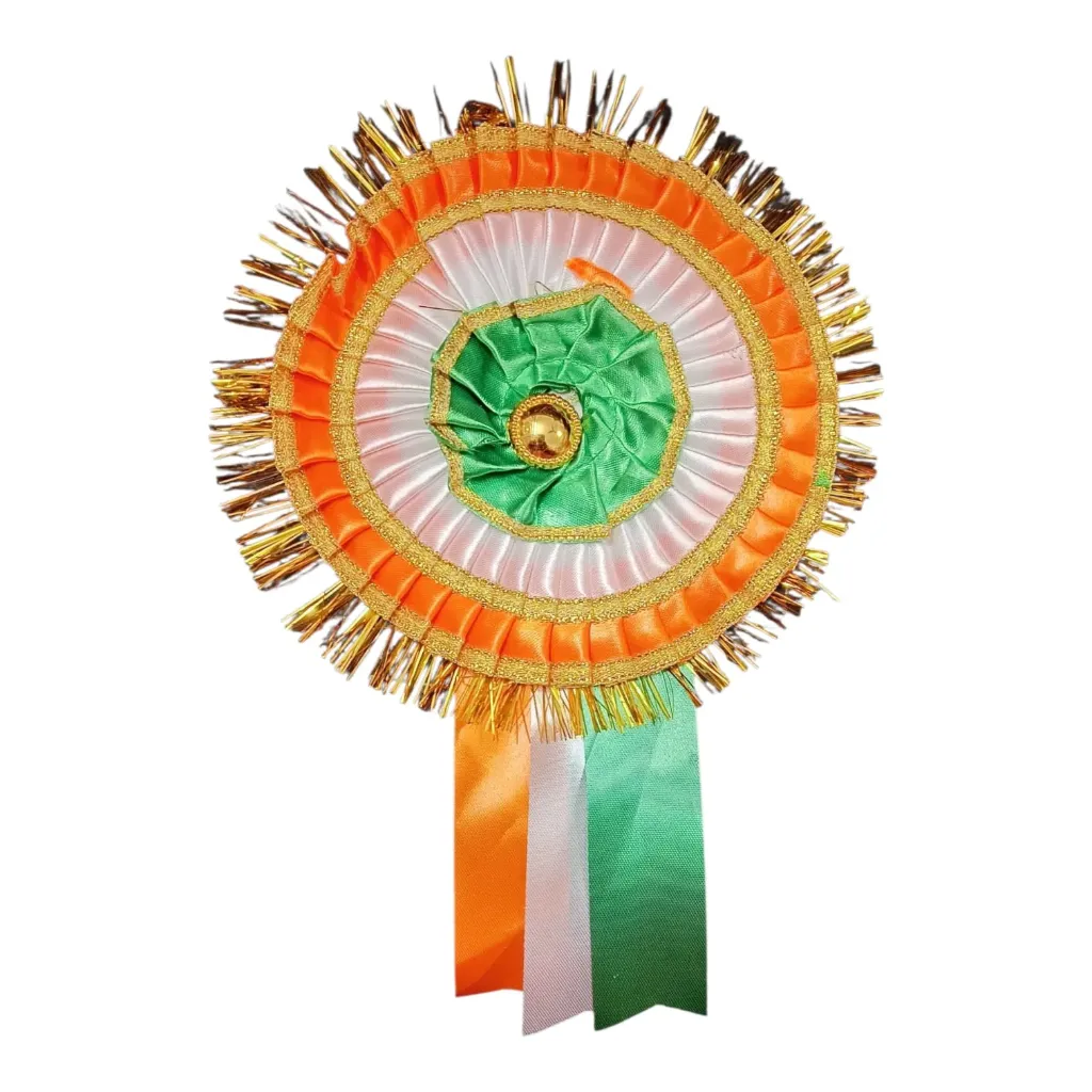 [KBS-1570] Ribbon Flag Badge | Tricolor Indian National Flag Fabric Ribbon Badge for Saree, Coat, Shirt & Uniform – Independence Day & Republic Day