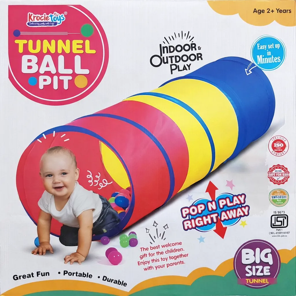 [KBS-1579] Krocie Toys Tunnel Ball Pit for Kids | Indoor & Outdoor Pop-Up Play Tunnel | Big Size