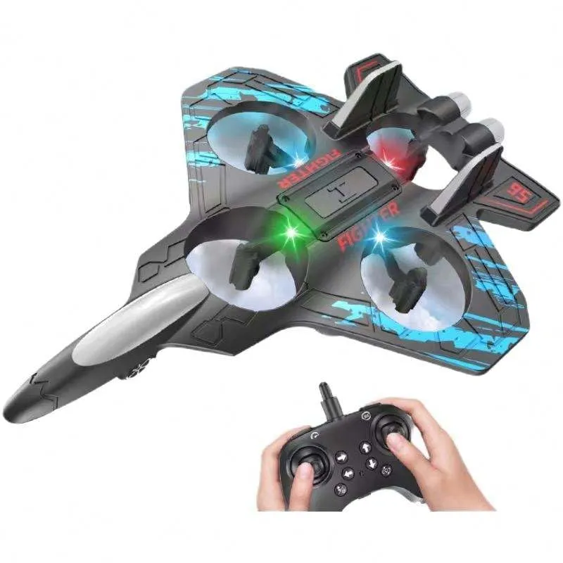 [KBS-1586] Fighter Plane Remote Control Airplane | Easy-to-Fly Stable Jet for Kids | LED Lights, 360° Hovering & Stunt Rolls