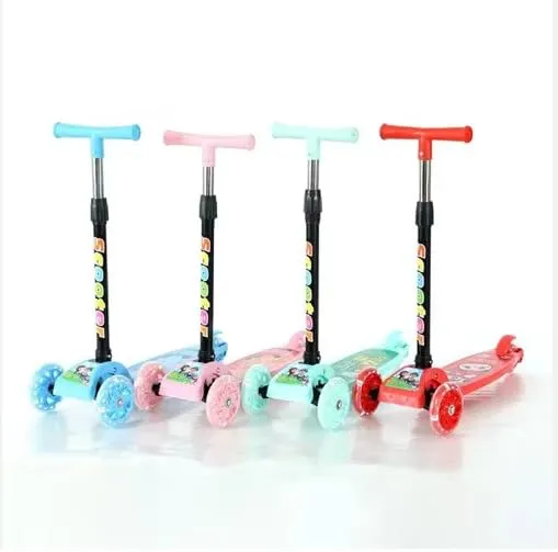 [KBS-1587] Foldable Scooter Cycle with LED Light Wheels and Height Adjustable Handle for Boys & Girls (Random Color)