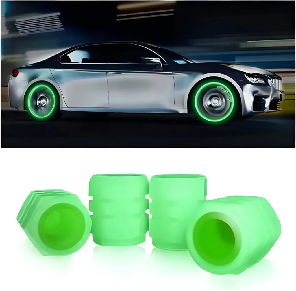 [KBS-1589] Car Tire Valve Caps (4 Pcs) | Universal Luminous Glow-in-the-Dark Air Caps for Car, Bike & Truck | Decorative & Protective Accessories