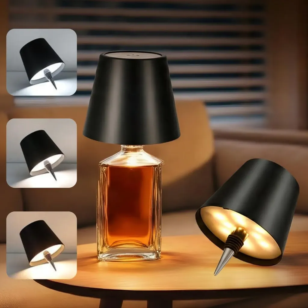[KBS-1597] LED Bottle Lamp with Touch Control | Rechargeable Wireless Wine Bottle Light, 3 Color Modes | Portable ABS Lamp for Home, Bar, Restaurant & Outdoor Decor