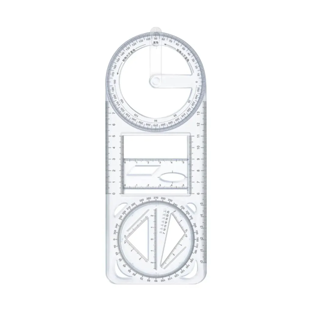 [KBS-1599] Multifunctional Geometric Ruler for Students | Transparent Movable Math Drawing & Measuring Template Tool