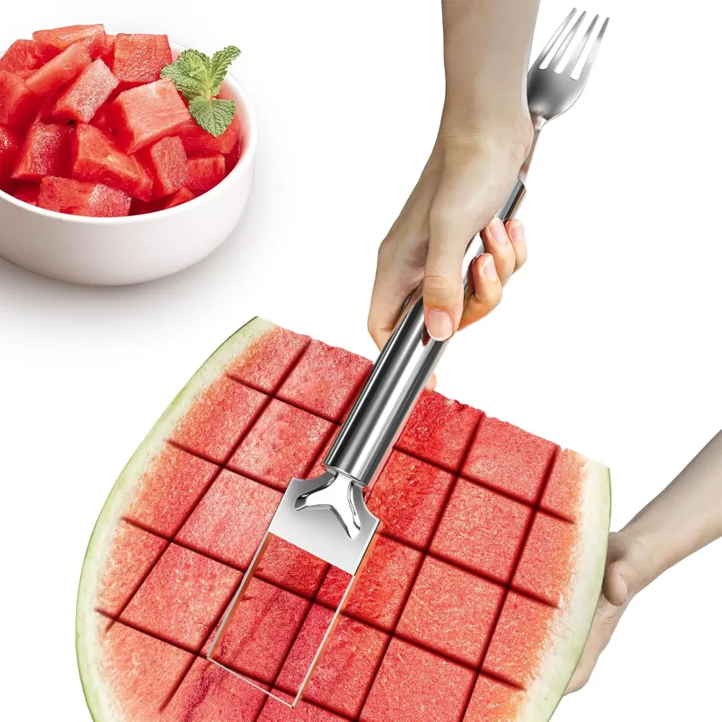[KBS-1601] Watermelon Fork Cutter & Slicer Tool | 2-in-1 Stainless Steel Fruit Cutter for Watermelon| Kitchen, Party & Camping Gadget
