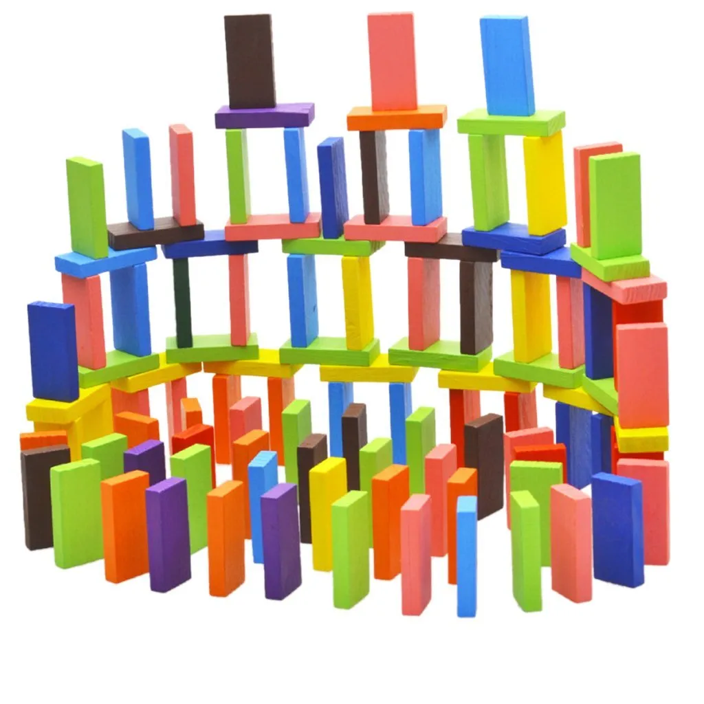 [KBS-1608] 120 Pcs Wooden Domino Blocks Set (12 Colors) | Educational Board Game & Domino Racing Toy for Kids