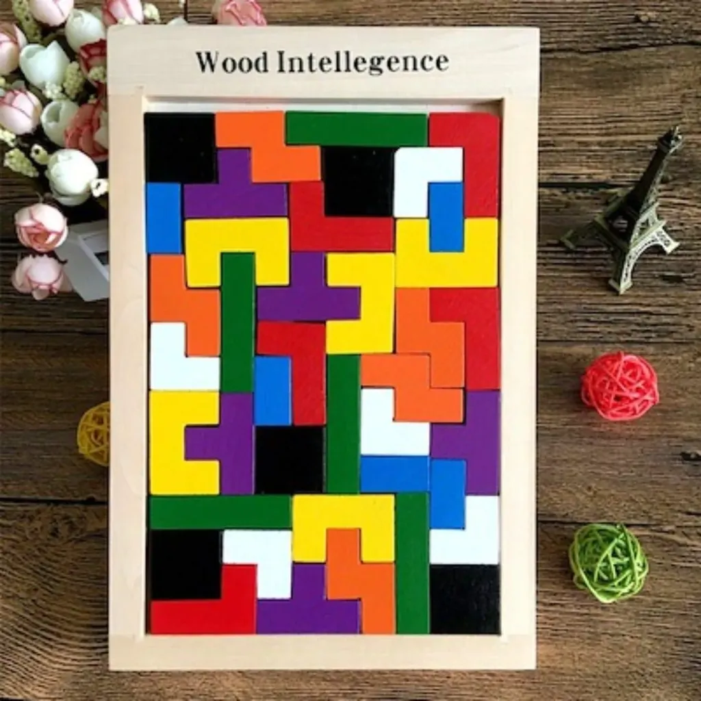 Wooden Intelligence Puzzle for Kids | Tetris Brain Teaser Montessori Educational Toy