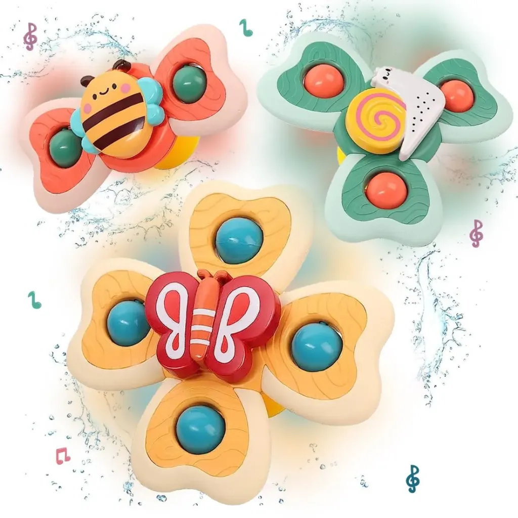 [KBS-1635] Spinning Top Suction Toys for Kids | Whirling Flower Rotating Toy Set (Multicolor) | Pack of 3 Pcs