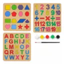 3 Pcs Wooden Paint Puzzle Set | Alphabet, Numbers & Shapes Learning Board | Educational ABCD Puzzle Game for Kids