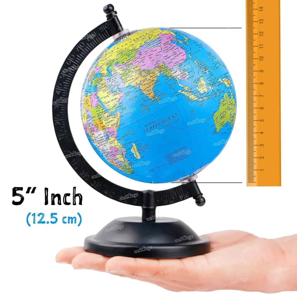 Educational World Globe 5-Inch with India Political Map | Metal Black Base | Home & Office Decor Gift Item
