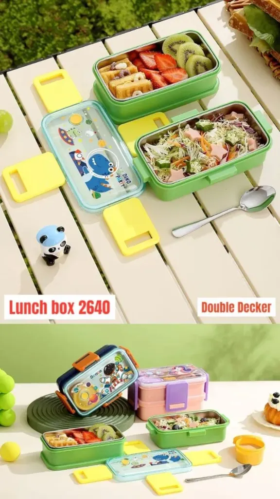 [KBS-1762] Stainless Steel Double Decker Lunch Box | 2 Bowls (500ml × 2) + 80ml Container | Model 2640