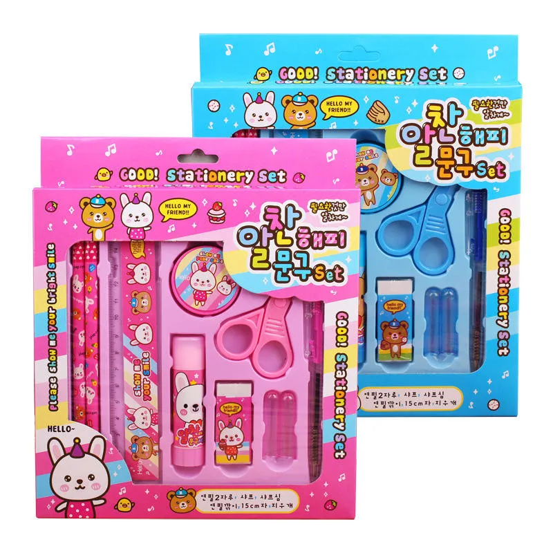 Korean Cute Cartoon Kids Stationery Set | Pencil, Ruler, Scissors & Eraser