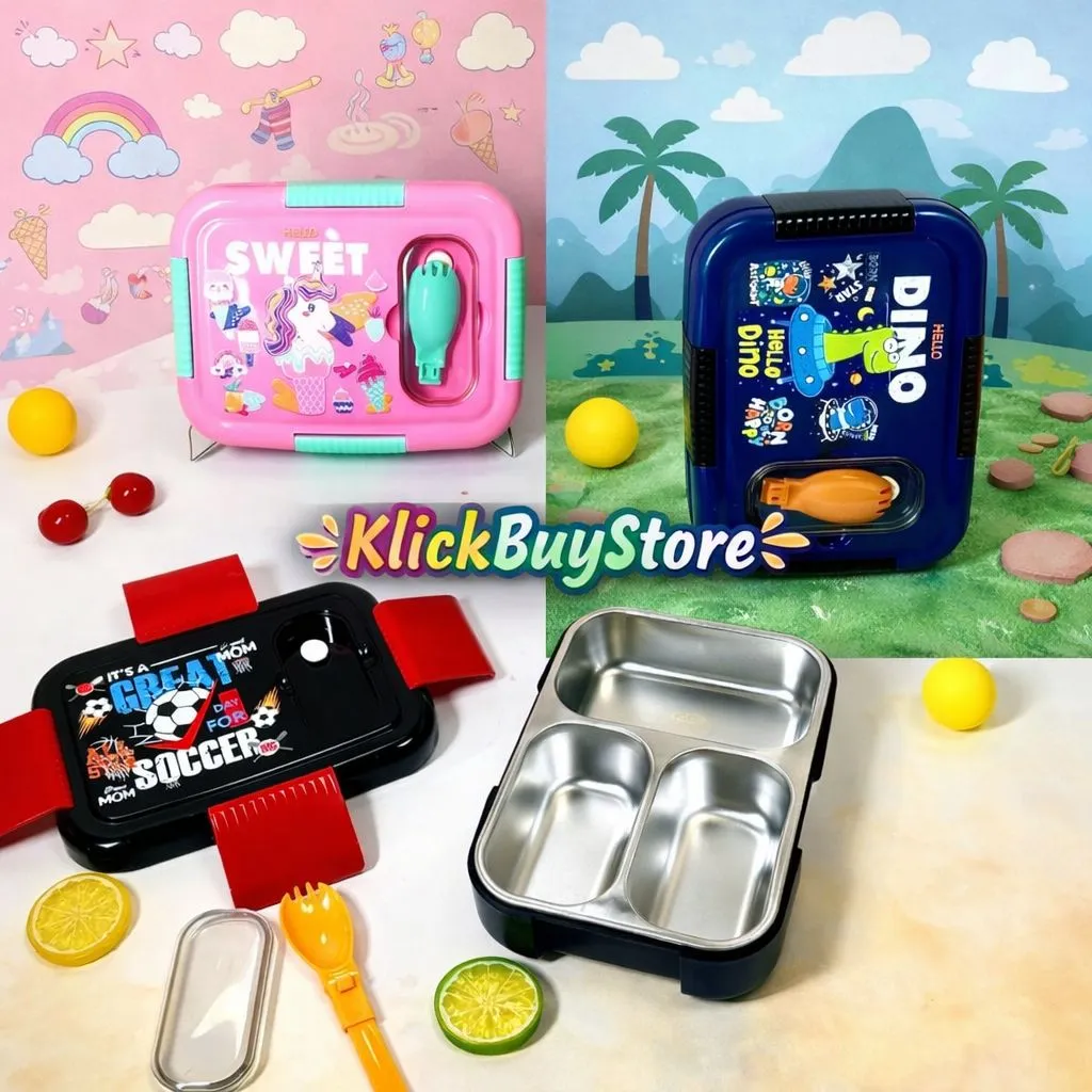 [KBS-1783] Stainless Steel 3 Compartment Lunch Box | Leak-Proof | BPA-Free | 750ml | Model 2666A
