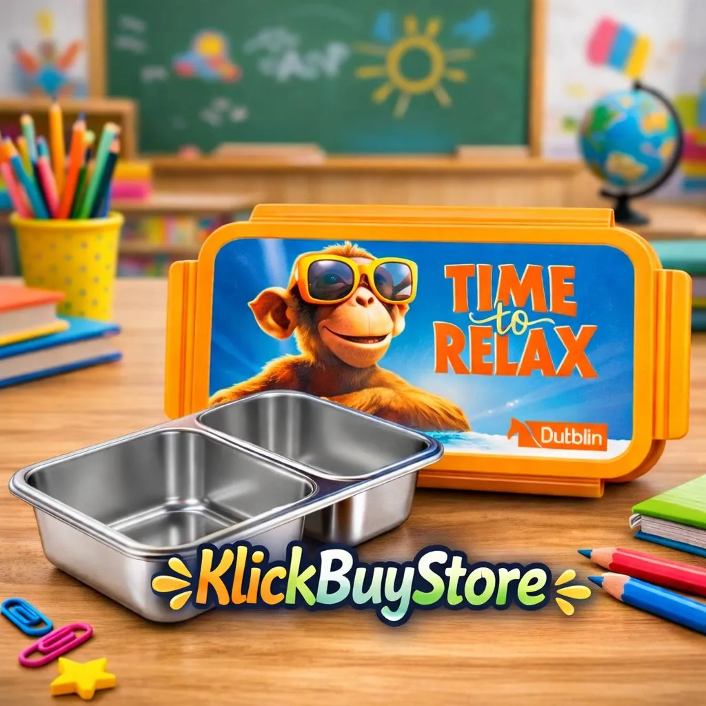 [KBS-1786] Dubblin Stainless Steel 2 Compartment Insulated Lunch Box | Leak-Proof | BPA-Free | 450ml | Model - Goofy