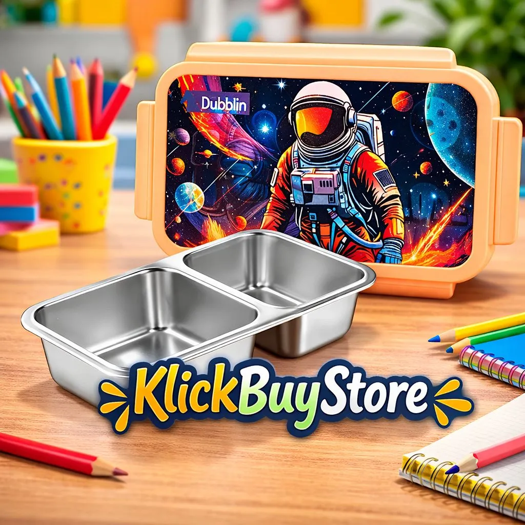 [KBS-1787] Dubblin Stainless Steel 2 Compartment Lunch Box | Leak-Proof | BPA-Free | 410ml | Model - Snoofy