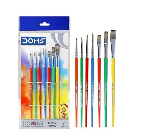 DOMS Colourmate Synthetic Paint Brush Set (Flat & Round, Pack of 7)