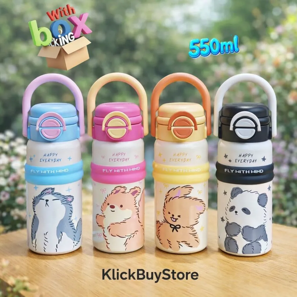 Stainless Steel Vacuum Dual Mode Water Bottle (550ml, Bear Baby Handle Mug)